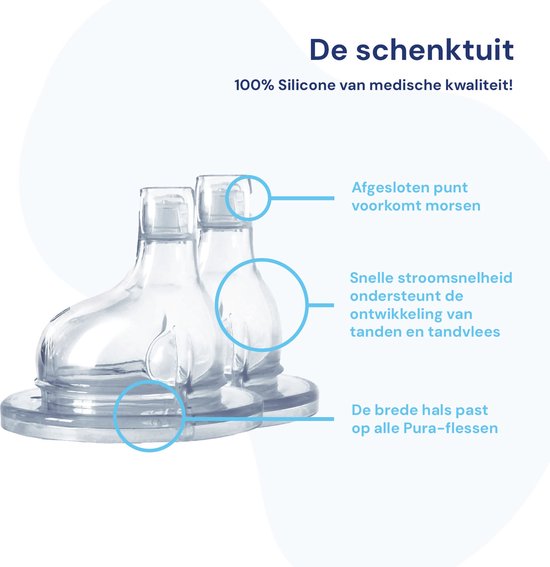 Pura - Roestvrij Staal Infant Fles met Slow Flow Nippel Aqua Blauw - 128 ml