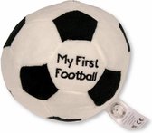 'Mijn Eerste Voetbal' van zachte pluche met rammelaar - 15 cm - ZWART