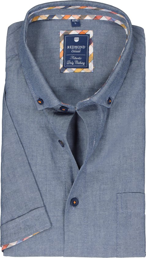 Redmond regular fit overhemd - korte mouw - Oxford - blauw - Strijkvriendelijk - Boordmaat: 47/48