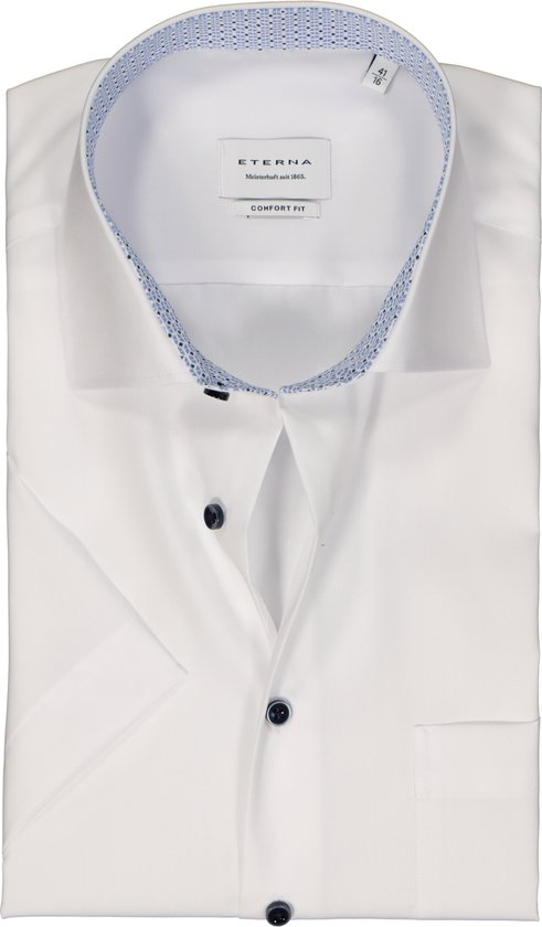 ETERNA comfort fit overhemd korte mouw - popeline - wit (contrast) - Strijkvrij - Boordmaat:
