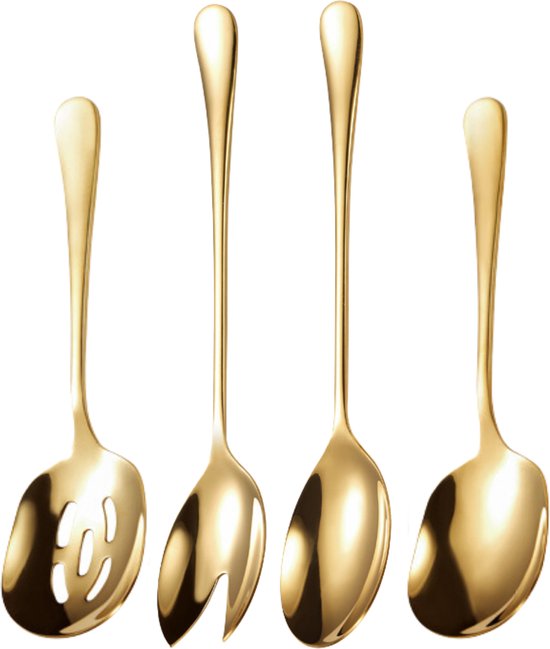 House of Husk Opscheplepel Set - Goud - Serveerlepel - Slalepel - Groetelepel - Aardappellepel - 26cm - RVS - 4 Stuks