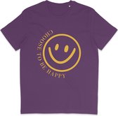 Grappig T Shirt Dames Heren - Choose to be Happy Smiley - Paars - XXL