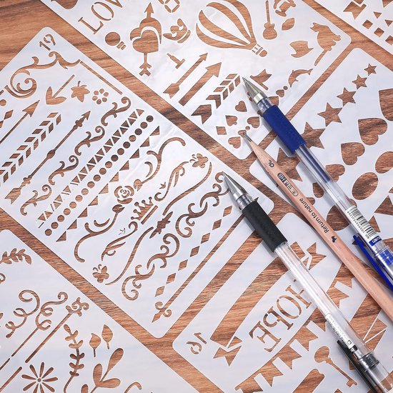 Namvo 20 stuks journal sjablonen, herbruikbare planner schildersjablonen voor dagboek, dagboek, scrapbook, doe-het-zelf knutselsjablonen