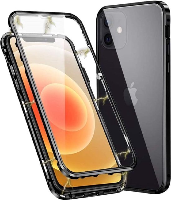 Magnetische Adsorptie 360 ​​Bescherming Hoesje Geschikt voor: iPhone 12 Pro - Gehard Glas Achterkant & Screenprotector - Metalen Frame Cover