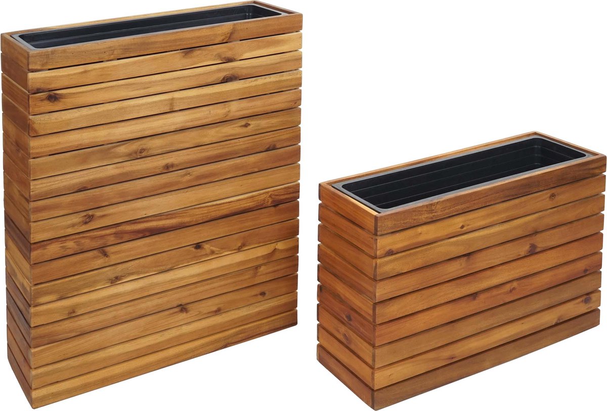 Cosmo Casa Set Van 2 Plantenbakken - Plantenpot - Bloempot - Verhoogd Bed - Vierkant Buiten - Acacia Hout - Bruin