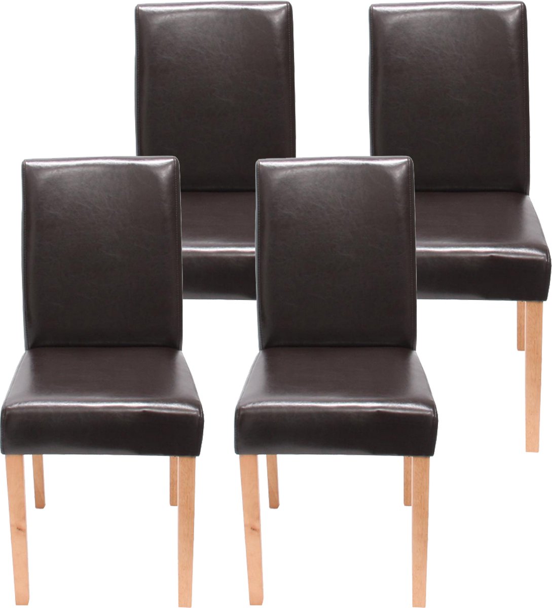 Cosmo Casa Set van 4 Eetkamerstoelen - Keukenstoelen - Kunstleer - Bruin - Lichtkleurige Poten - 90 cm x 43 cm x 56 cm