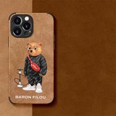 Bescherm uw iPhone 15 Pro Max met Stijl! Baron Filou Zachte Telefoonhoes - Schattige Cartoon Beer Design - Gemaakt van Hoogwaardig Schapenleer - Trendy en Duurzaam - Perfecte Funda Capa voor Uw Telefoon Bruin