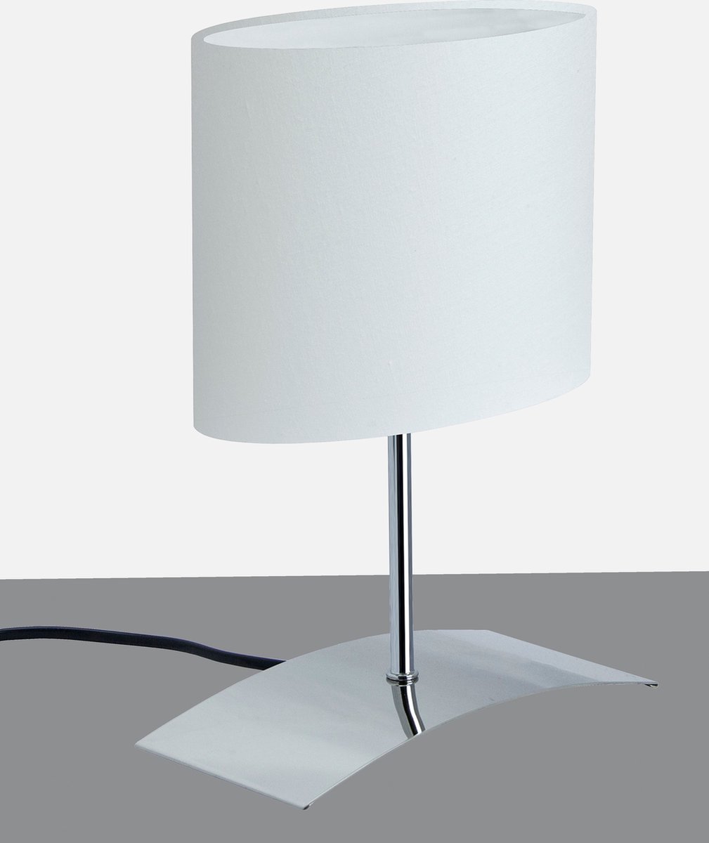 TrangoBedlampje 2018-04W *WHITE HOUSE* Tafellamp met stoffen kap in wit incl. 1x E14 fitting voor LED-lampen, vensterbanklamp, bureaulamp, tafellamp, L: 20cm – B: 10cm - H: 30cm