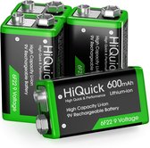 HiQuick 4x piles rechargeables 9 volts 600 mAh - piles rechargeables durables