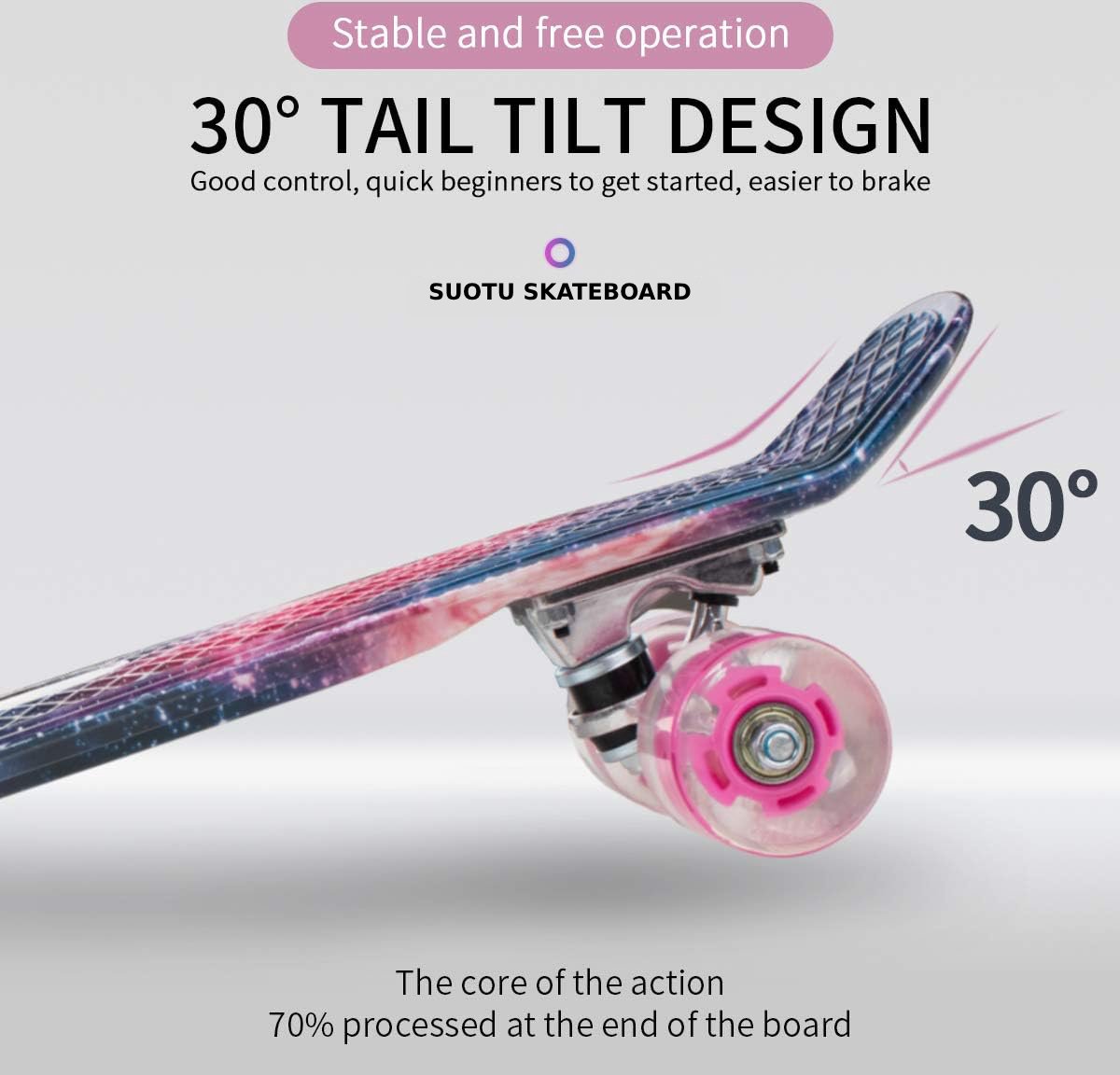 Suotu Skateboard - Skateboard Jongens – Wielen met LED-verlichting - ABEC-9 - Tot 50 kg - Skateboard Meisjes – Skateboard Volwassenen - Zwart — afbeelding 5