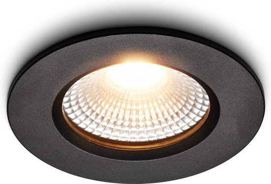 Ledisons LED-inbouwspot Udis zwart 3W dimbaar - Ø68 mm - garantie - 2700K (extra warm-wit) - 270 lumen - 3 Watt - IP65 (Stof- en plenswaterdicht)