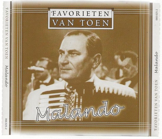 Portret van Malando in pak, met de tekst 'Favorieten van Toen Malando'.