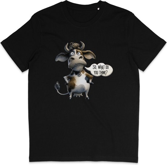T-shirt drôle pour hommes et femmes - Impression de vache et texte / Citation - Zwart - M