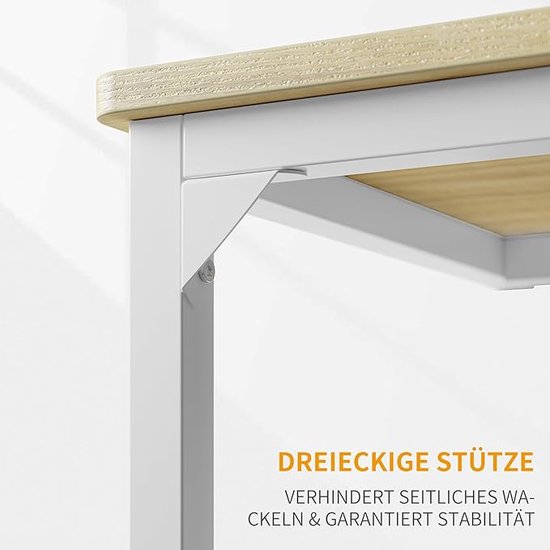 CubiCubi Bureau 140x60 Cm - Grote Computertafel Met Verstelbare Plank, Wit, Stabiel Stalen Frame, Ideaal Voor Thuiswerken En Gaming