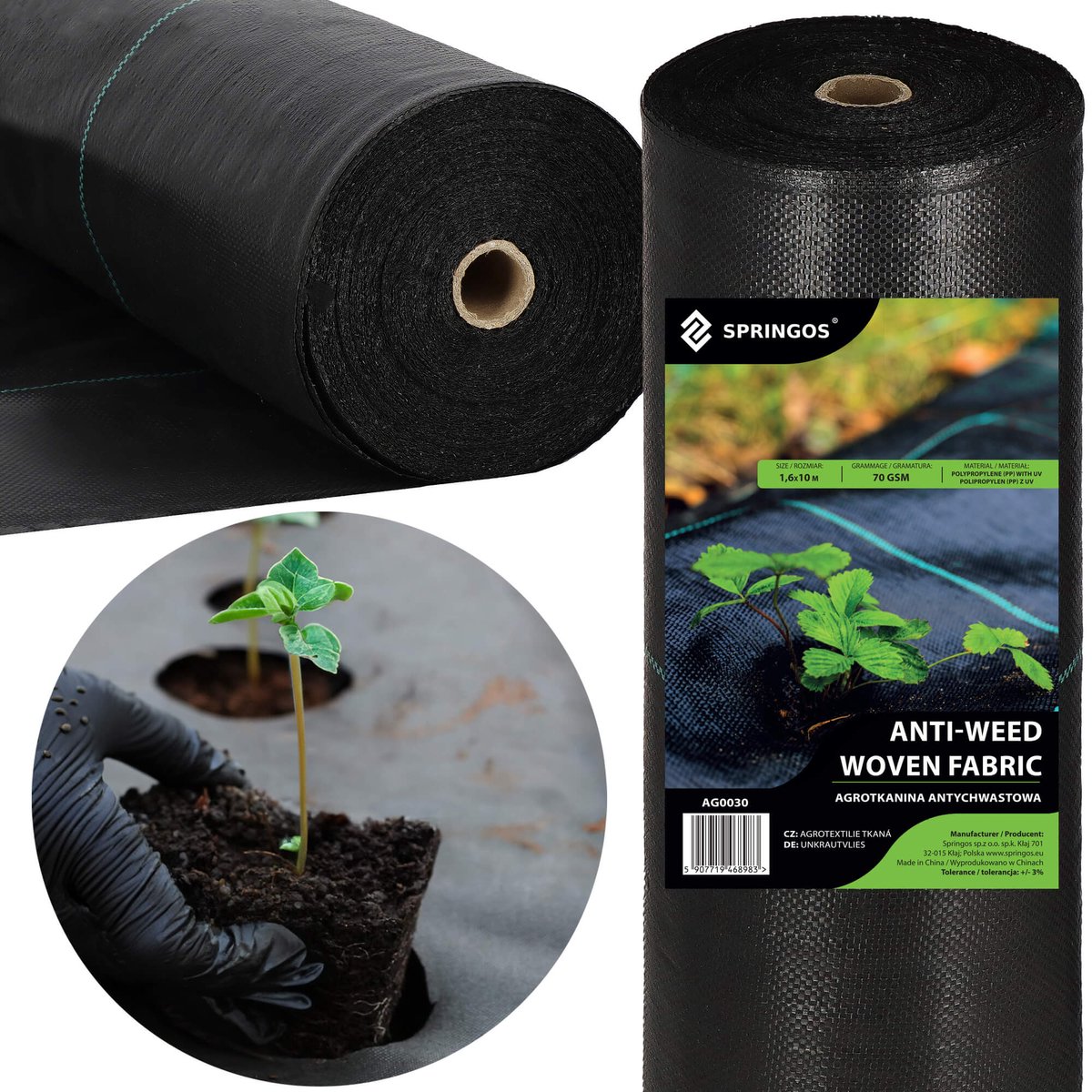 Springos Worteldoek - Anti -Onkruid - Beschermfolie - 70g - 1,6X10 M - Zwart