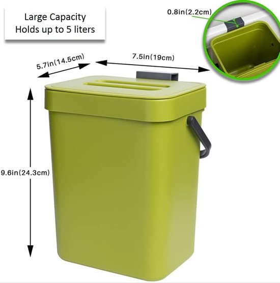 Biologische afvalemmer voor de keuken, 4 liter, bevat een actieve koolfilter, keukencompostbak, metalen bio-vuilnisemmer, klein, met deksel, biologische vuilnisemmer, compostemmer voor de keuken, voor