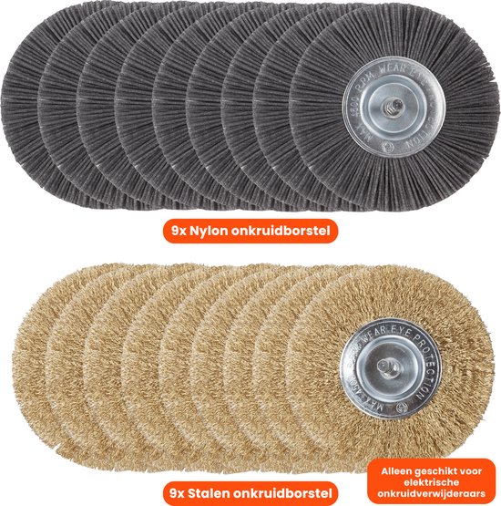 Universele borstelset voor elektrische onkruidborstel - Set van 9 - Onkruidverwijderaar - Onkruidverdelger - Stalen en Nylon borstel - 11cm - Voegenborstel - Grastrimmer van Wolfgang Germany — afbeelding 3