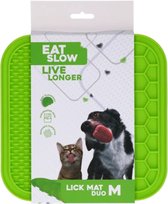 Eat Slow Live Longer Duo Likmat - 21 x 21 cm - Vierkant - Snuffelmat - Anti-schrok Mat - Slowfeeder - 100% Siliconen - Vaatwasserbestendig - Maat M - Groen