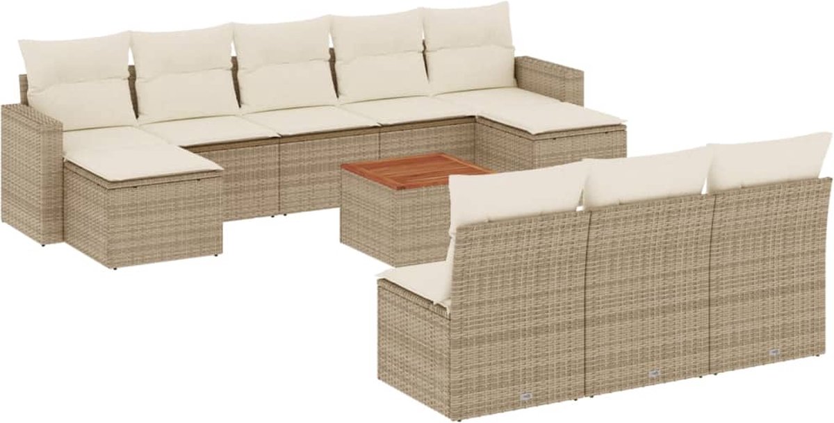 vidaXL 11-delige - Tuinset - met - kussens - poly - rattan - beige