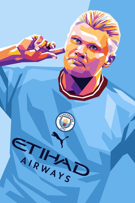 Erling Haaland Poster | Voetbalposter | Manchester City | Pop Art | 61x91cm | Wanddecoratie | Muurposter | Geschikt om in te lijsten