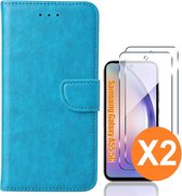 Hoesje geschikt voor Samsung Galaxy A55 5G hoesje bookcase Blauw - Met screenprotector tempered glass voor Galaxy A55 - 2x