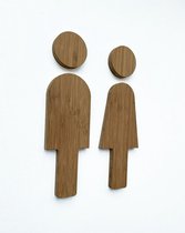 Toiletbord - man/vrouw icoon - bevestiging met plakstrip - 22,5cm - bamboe / hout