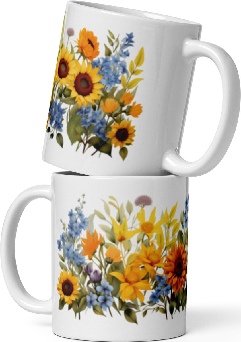 Sun Flowers Fantasy - Koffie & Thee Mok 325 ml| koffiemok cadeau| | Theemok cadeau| Mok cadeau| Koffie Beker| Thee Beker| Koffie Kop| Thee Kop| Zonnebloem Mok| Bloemen Mok