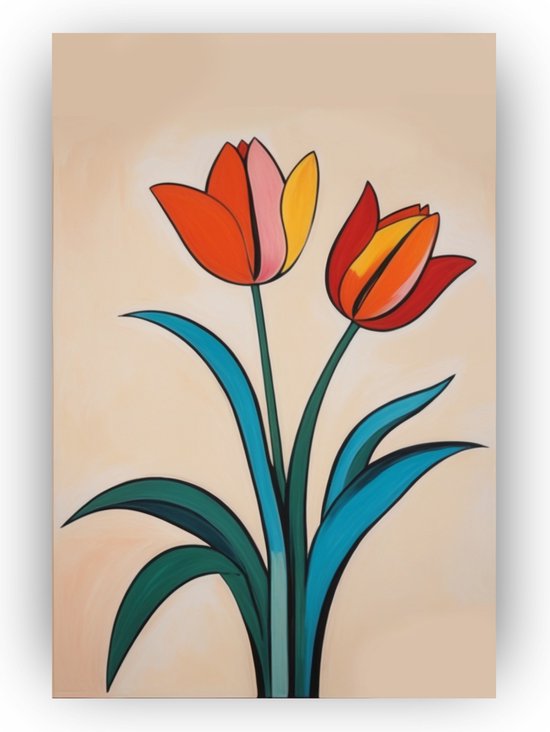 Tulpen vintage poster - Tulpen poster - Muurdecoratie Vintage - Muurdecoratie modern - Slaapkamer poster - Kantoor decoratie - 60 x 40 cm