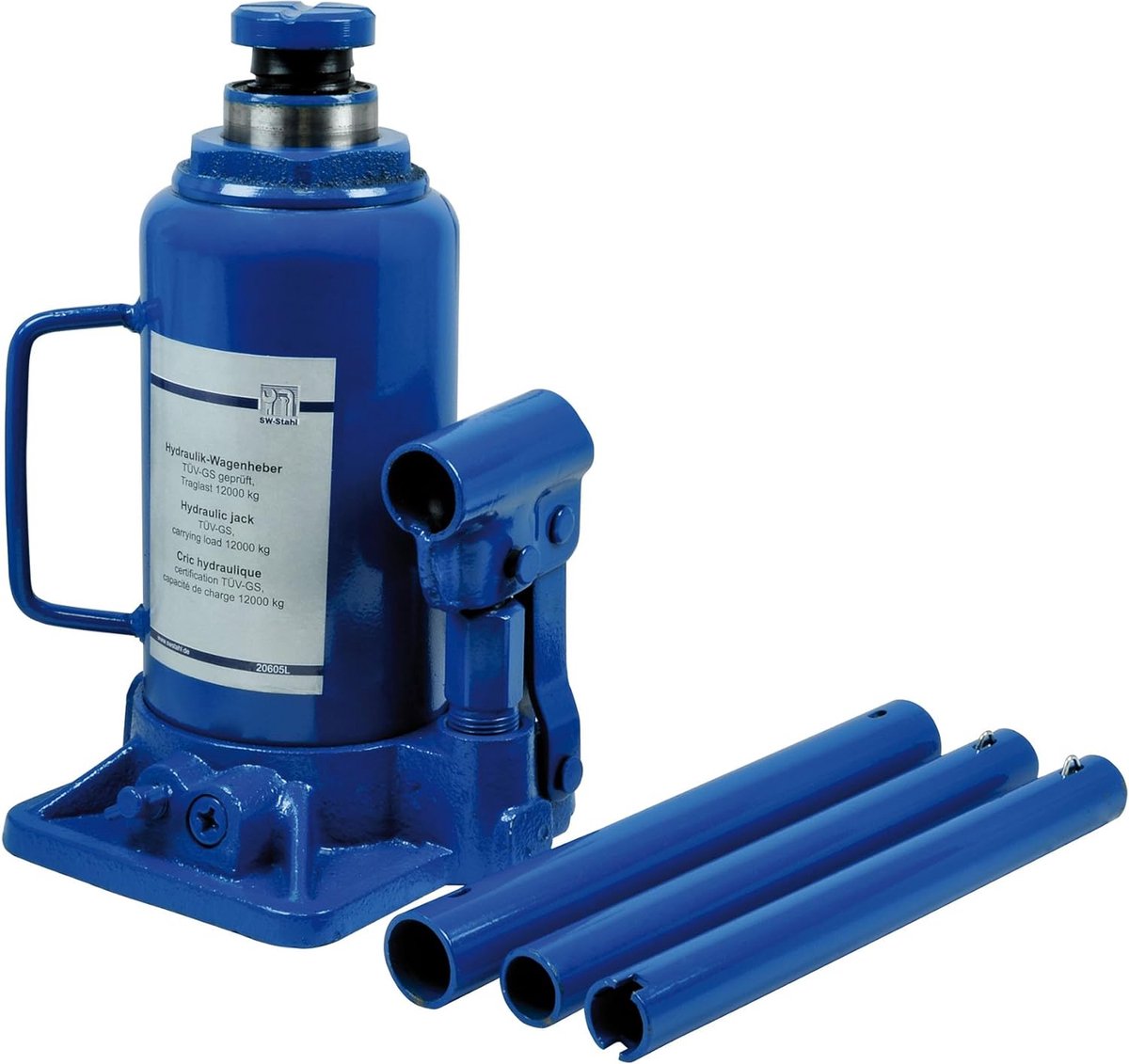SW-Stahl 20605L stempelkrik, 12 t I hydraulische krik I compacte autokrik I hydraulische stempelkrik 12 ton I werkplaatskrik I autokrik
