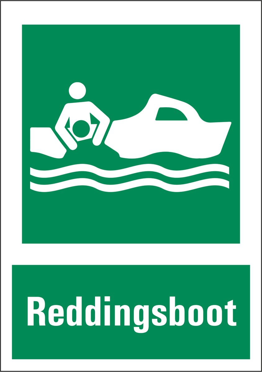 Reddingsboot sticker met tekst 148 x 210 mm
