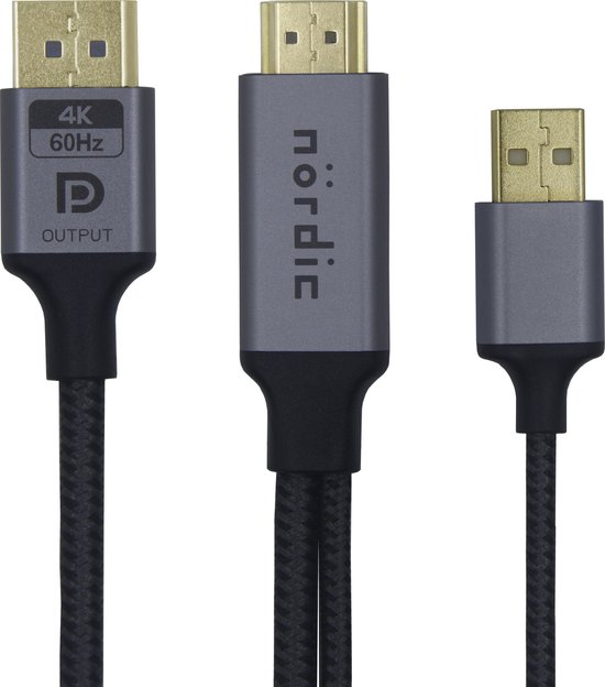 Foto: N rdic hmdp 105 hdmi naar displayport kabel usb a 4k60hz 18gbps 50cm grijs