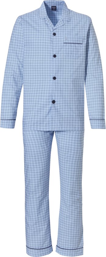 Lichtblauw geruite doorknoop Pyjama Robson - Blauw - Maat - 66