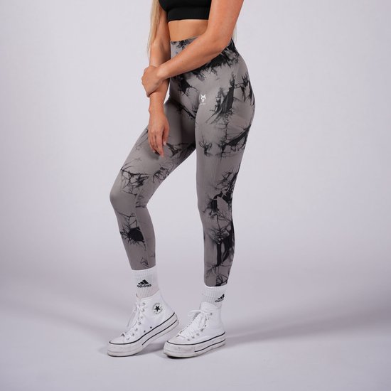 Alpha Gear - Dye Collectie - Seamless Legging Grijs Zwart - Fitness Legging - Yogabroek - Dames Legging - Maat S