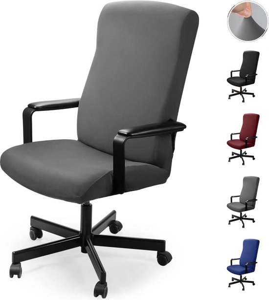 Bureaustoelhoes, bureaustoelhoes, stoelhoezen, draaistoel, overtrek, moderne stoel, overtrek, fauteuilhoes, elastisch, wasbaar, set voor bureaustoel, computer, bureaustoel (grijs, 2 stuks) (M)