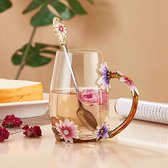 Bloem de papillon en émail faite à la main - Tasses à Café en Glas sans plomb - Tasse spéciale - Tasse à Thee avec cuillère, cadeaux d'anniversaire de Noël pour Cheveux - Femmes - Fille - Amis - Enseignant Saint Valentin Fête des Mères