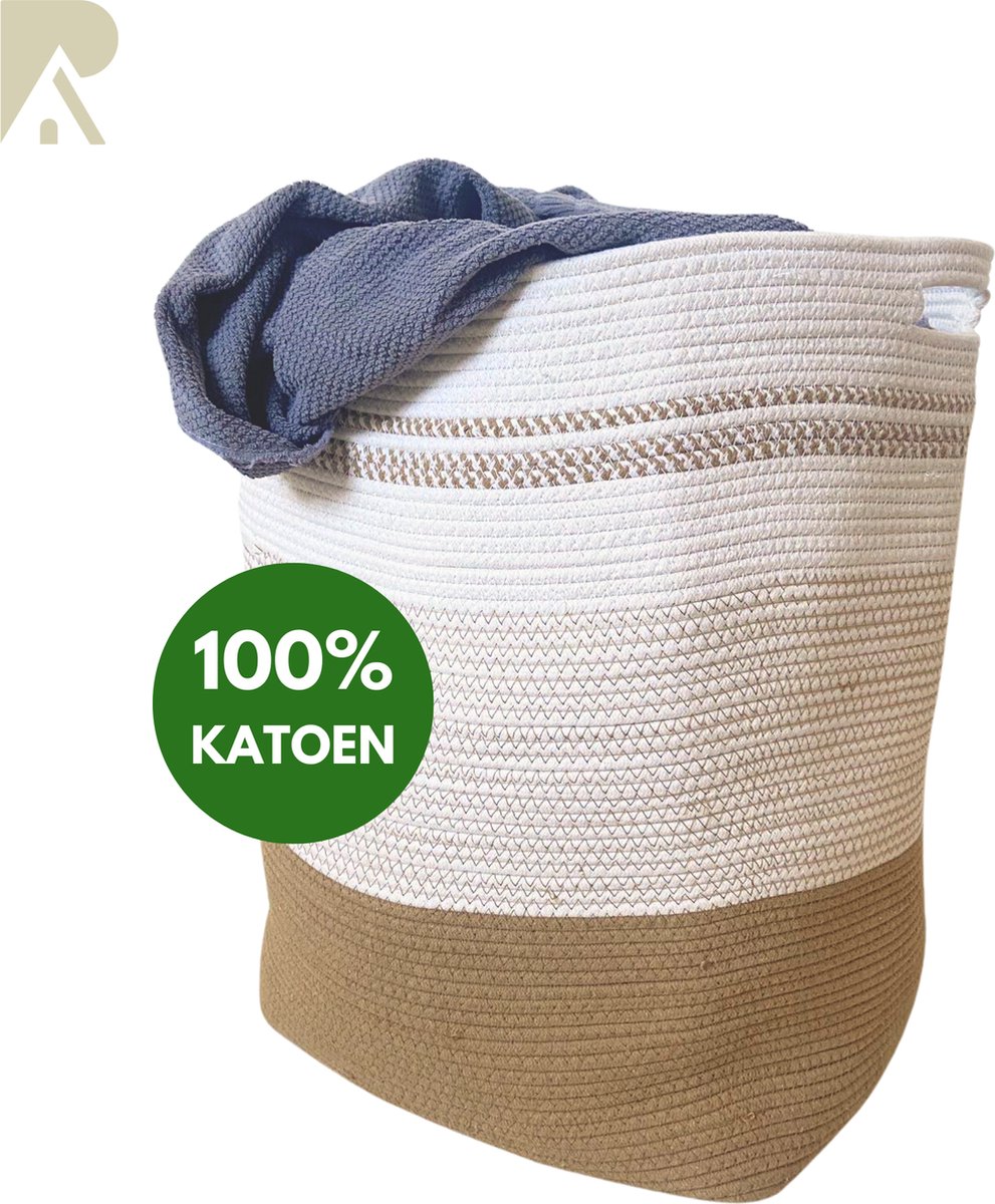Ridôme Wasmand Katoen - Opbergmand - Wassorteerder - Laundry Basket - Stijlvol Design - Handgeweven - 80 L - Beige