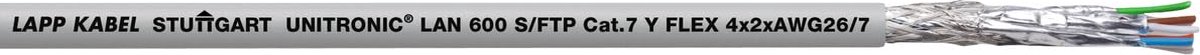 Image of 10 meter Lapp 2170144 UNITRONIC LAN 600 S/FTP CAT7 Y FLEX 4x2x26 AWG Ethernet IP 7-draads I 600 MHz I LABS-vrij I LAN-kabel I installatiekabel I netwerkkabel I Profinet-kabel I datakabel grijs