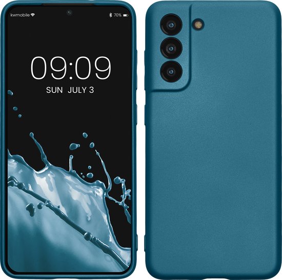 Avant et arrière d'un smartphone avec coque bleu caraïbe métallique