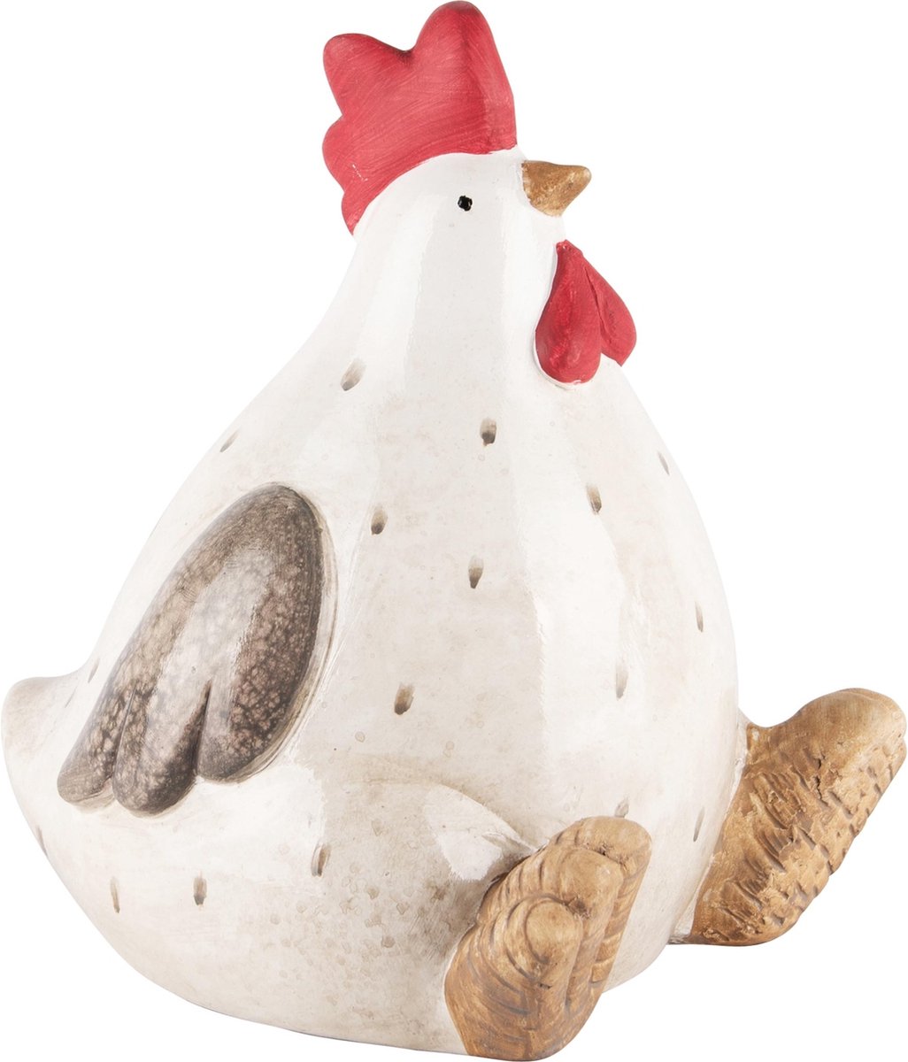 Dekoratief | Kip zittend, wit/rood, keramiek, 16x16x18cm | A240333