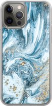 Casimoda® hoesje - Geschikt voor iPhone 12 Pro - Marble Sea - 2-in-1 case - Schokbestendig - Marble design - Verhoogde randen - Blauw, Transparant