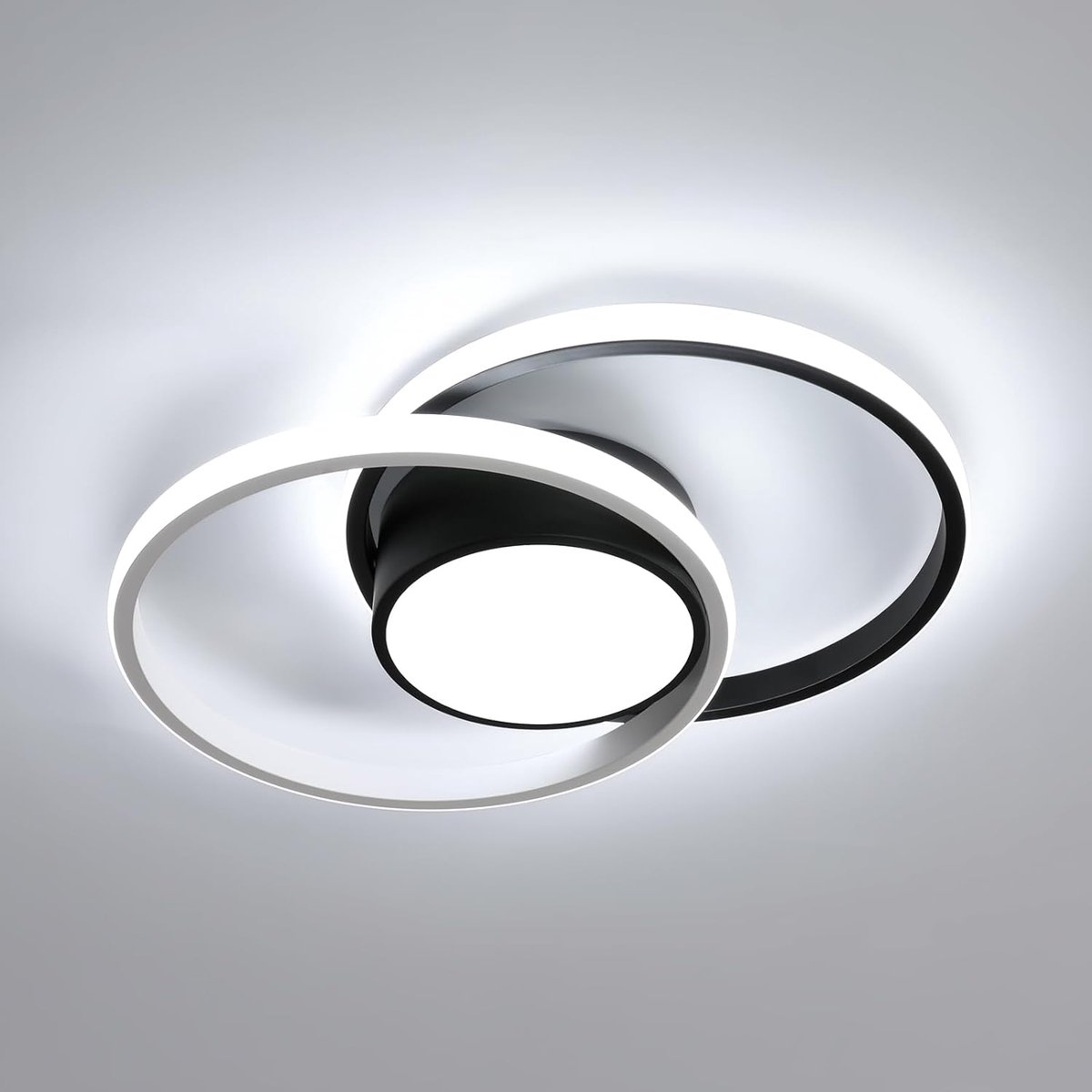 Goeco plafondlamp - 40cm - Medium - 42W - LED - 4800LM - Dubbele Orbiculair Plafondlamp - Zwart-Wit - 6500K - Koel Wit Licht