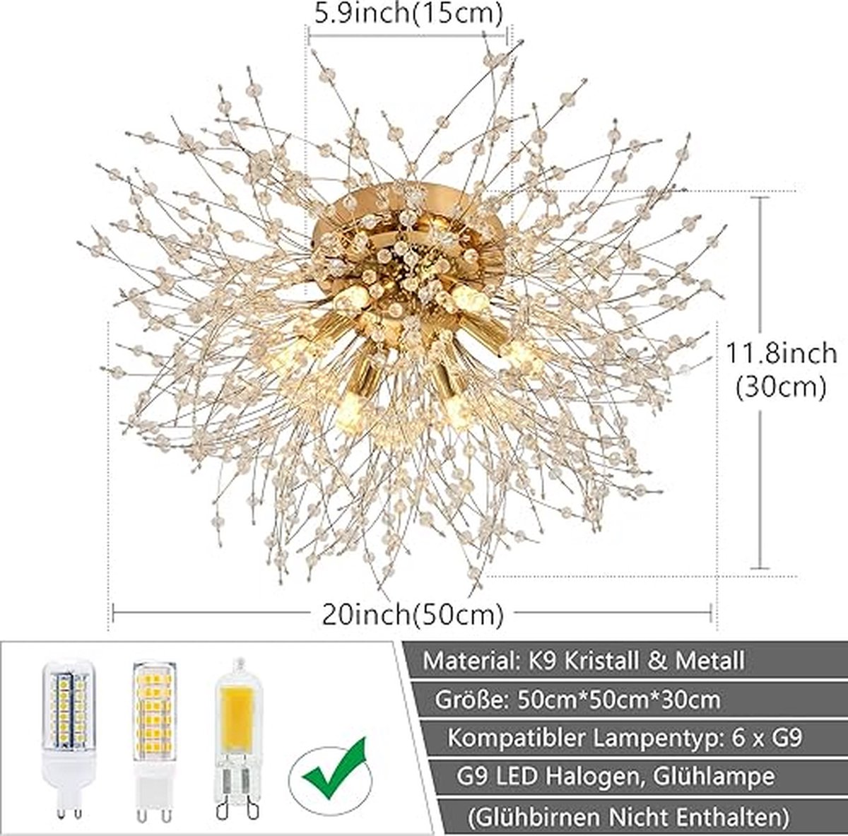 Qamra moderne kristallen kroonluchter, vuurwerk paardebloem spoetnik kroonluchter hangende lamp, hangende lamp voor slaapkamer, woonkamer, eetkamer (8 lichten, goud Qamra moderne kristallen kroonluchter, vuurwerk paardebloem spoetnik kroonluchter hangende lamp, hangende lamp voor slaapkamer, woonkamer, eetkamer (8 lichten, goud