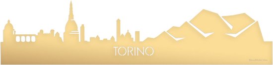 Skyline Torino Goud Metallic - 120 cm - Woondecoratie - Wanddecoratie - Meer steden beschikbaar - Woonkamer idee - City Art - Steden kunst - Cadeau voor hem - Cadeau voor haar - Jubileum - Trouwerij - WoodWideCities