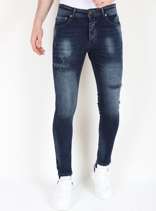Donkerblauwe Stonewash Jeans met Gaten Strech -MM120