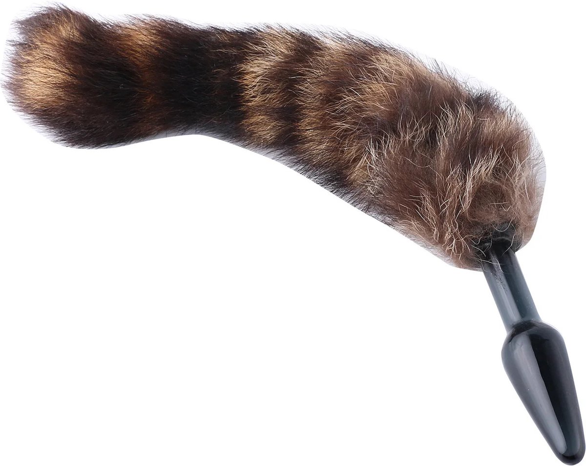 Fluffy Butt Plug Vossen staart Zwarte glazen plug