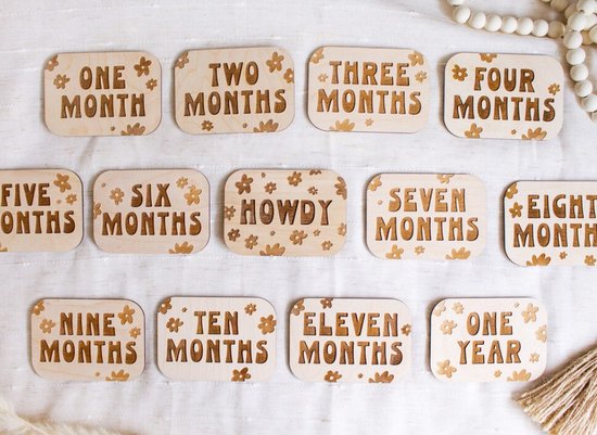 Set Van 14 Mijlpaalkaarten Voor Baby's Houten Baby, Houten Schijven Mijlpaalkaarten Geboortekaarten Voor Babydouche, Pasgeboren Fotografierekwisieten Cadeausets Voor Babydouche
