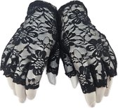 BamBella® - Handschoenen Zwart kant Kort - dames - Vingerloos