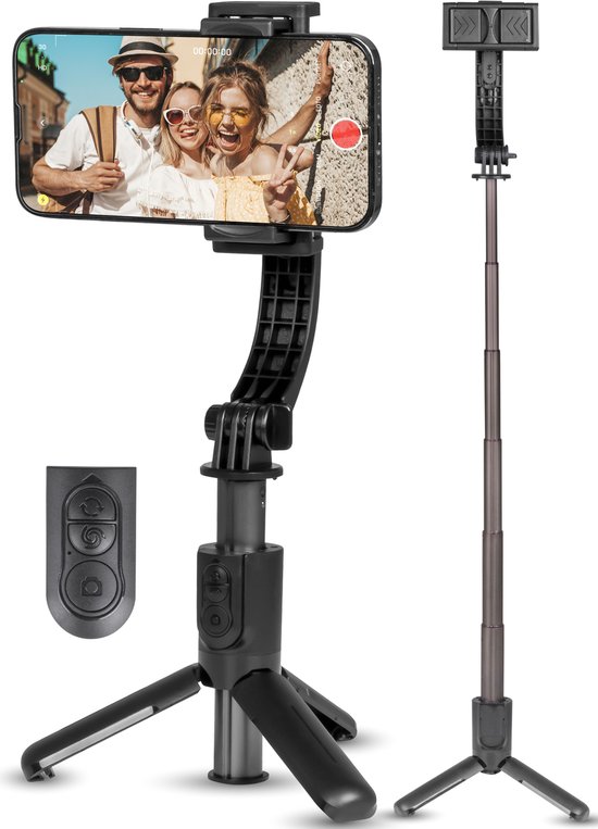 Nuvance - Gimbal Stabilisator - Selfiestick - met Statief en Afstandsbediening - Tripod