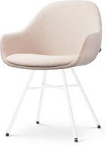 Nolon Noa-Mae Eetkamerstoel Beige - met Armleuning - Stof - Wit Metalen Poten - Design - Scandinavisch - Comfortabel