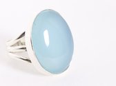 Grote ovale zilveren ring met blauwe chalcedoon - maat 20.5